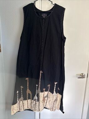 Life Style Plus Maxi Dress Black 100% Cotton "Giraffes" Size 3X EUC